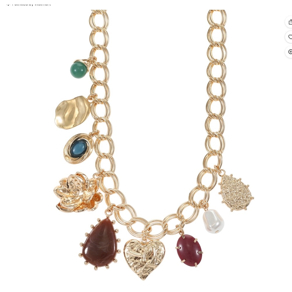 Time and Tru Gold Tone Multi Charm Statement Necklace 16 Inch with Extender